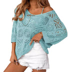 Damen Oversize Strickpullover mit Häkelstruktur R&B