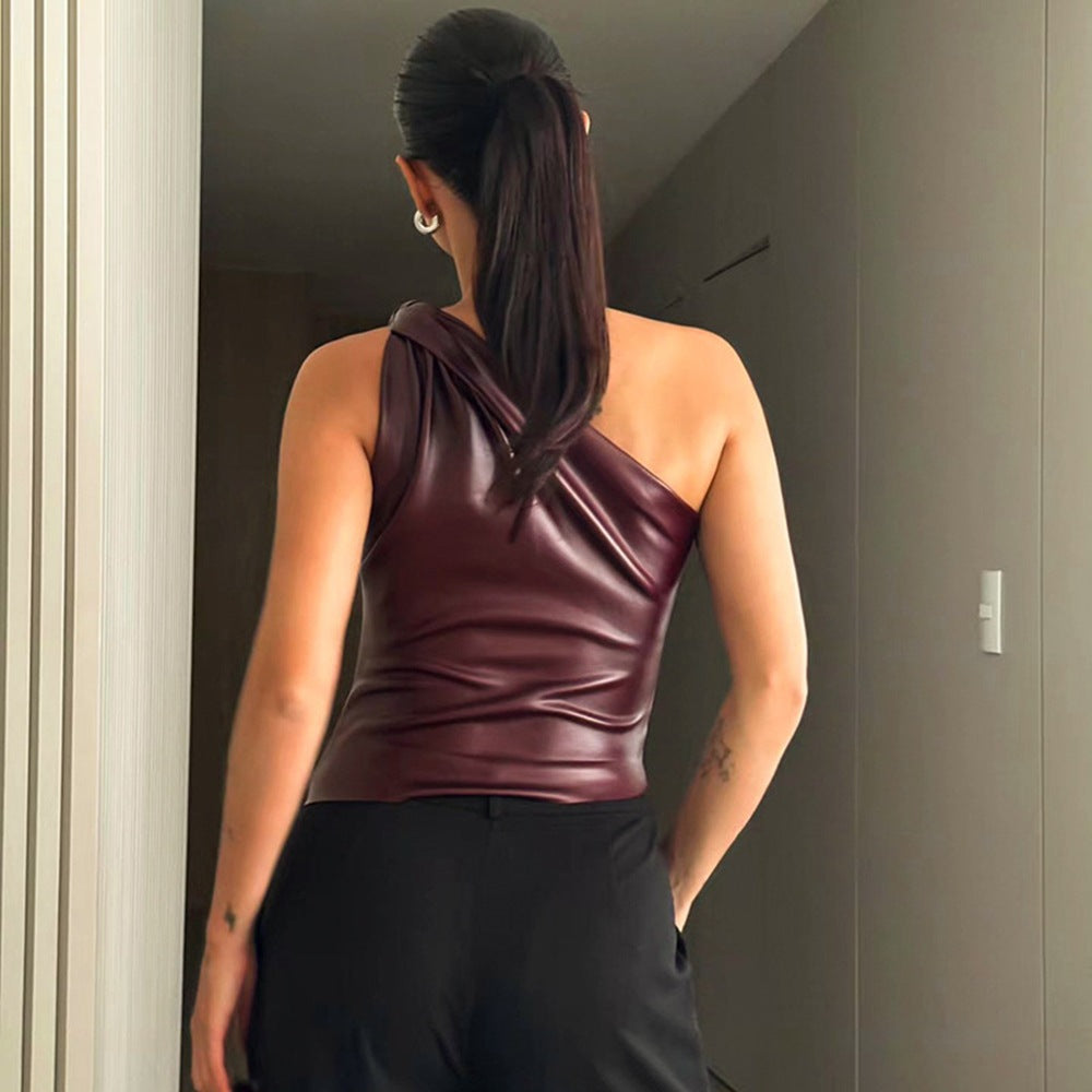 Damen asymmetrisches Top aus hochwertigem Leder R&B