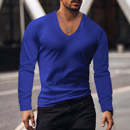 Herren V-Ausschnitt Langarmshirt aus weichem Baumwollmix mit figurbetonter Passform R&B
