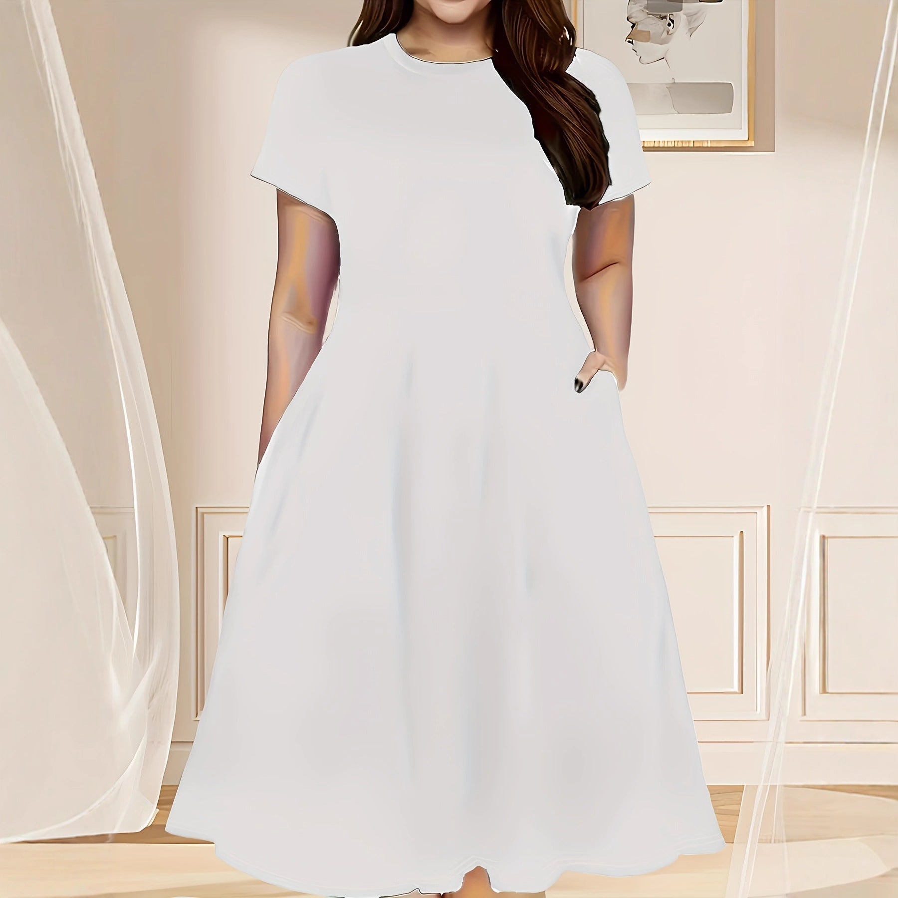 Damen lässiges Maxikleid mit praktischen Seitentaschen und elegantem Schnitt