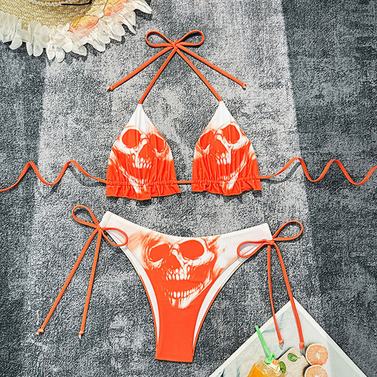 Damen Triangel-Bikini mit aufregendem Totenkopf-Muster R&B