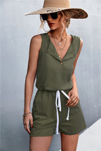Damen lässiger Overall mit knöpfbarem Ausschnitt und verstellbarem Taillenzug R&B