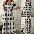 Damen Langarmkleid mit modischem Karomuster und fließendem Schnitt R&B
