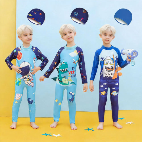Jungen UV-Schutz Schwimmanzug mit langen Ärmeln und süßem Dinosaurier-Motiv R&B