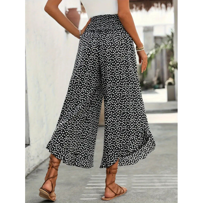 Damen Freizeithose mit weitem Bein und modernem Polka-Dot-Muster R&B