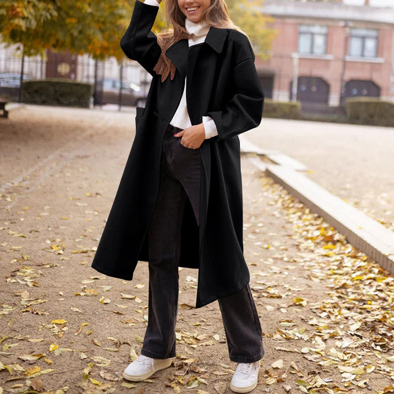 Damen eleganter Oversized Mantel im minimalistischen Stil mit strukturierten Details R&B