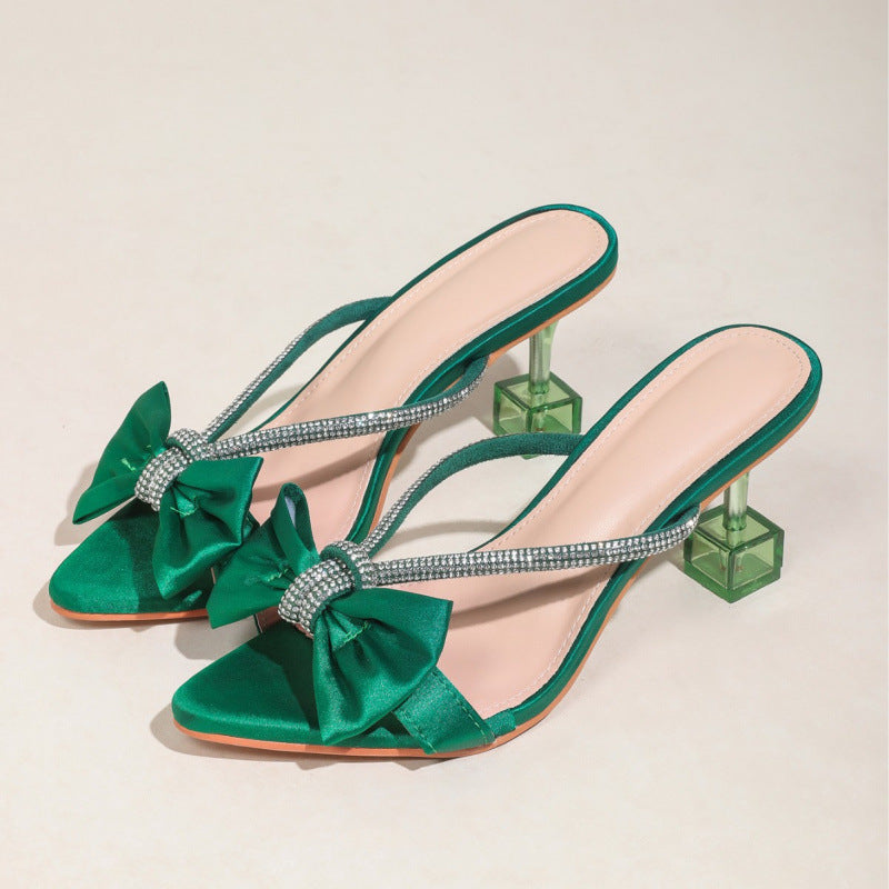 Damen Glamouröse Slingback-Sandalen mit funkelndem Strass und dekorativen Schleifen R&B