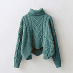 Damen Großer Pullover mit Hohem Kragen und Strickmuster