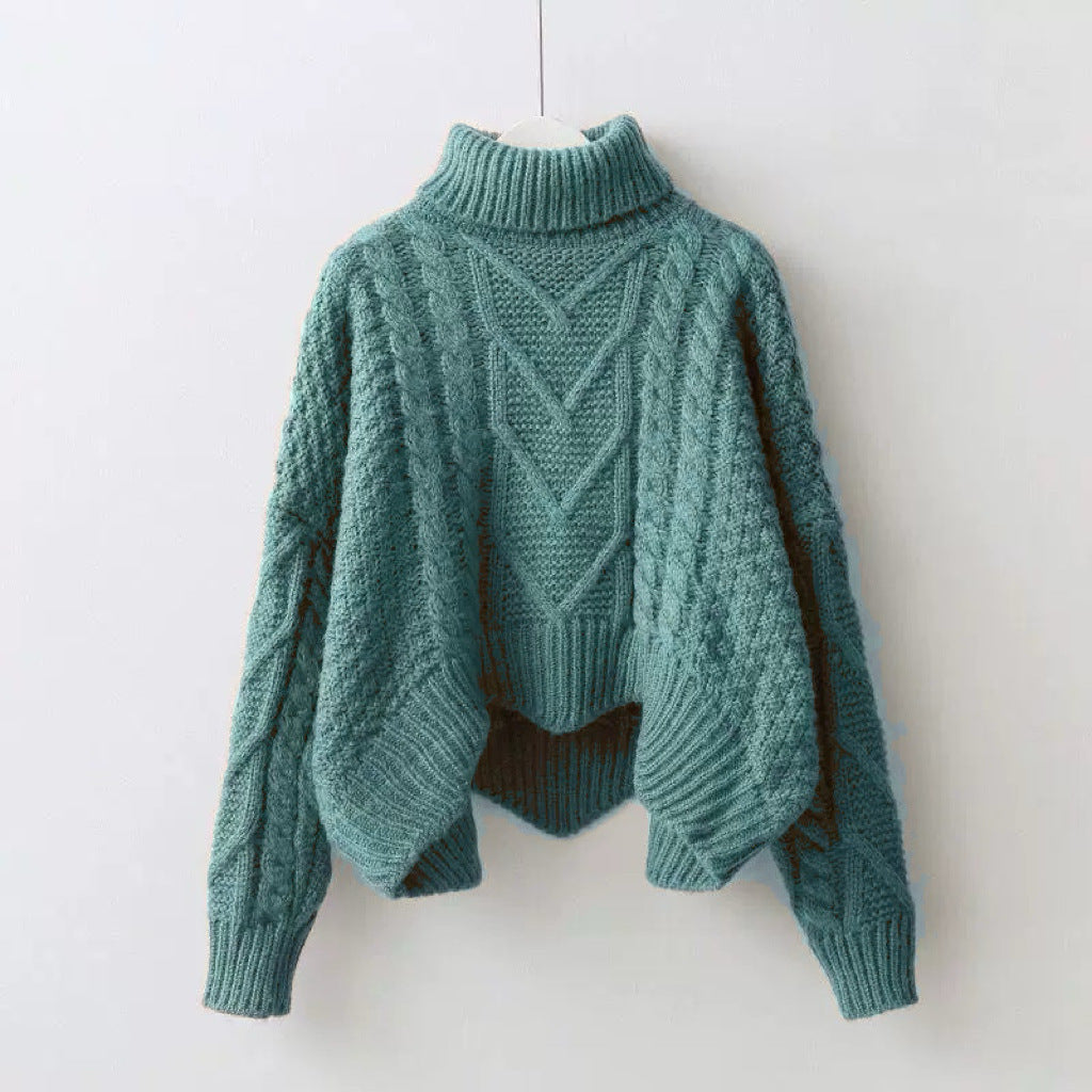 Damen Großer Pullover mit Hohem Kragen und Strickmuster