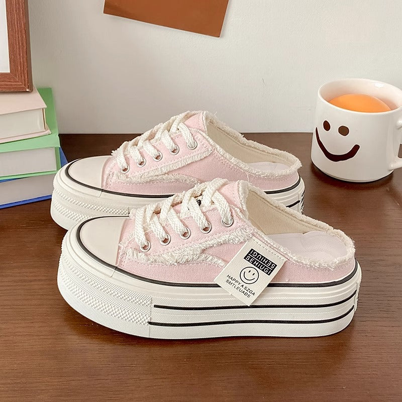 Damen Trendige Plateausneaker mit offener Ferse und Schnürung