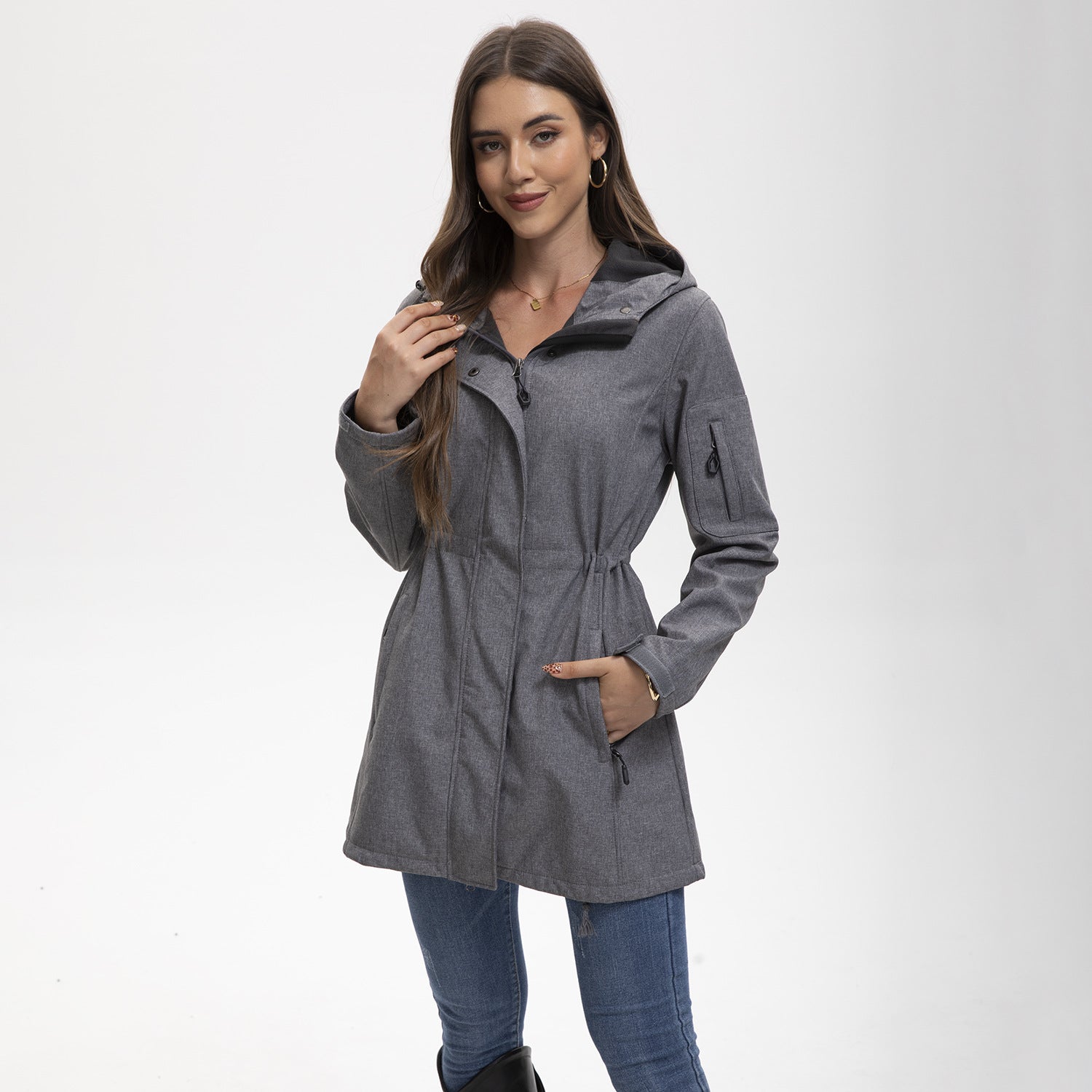 Damen nan funktionaler Softshell-Parka mit Teddyfleece-Futter, Kapuze und Taillenzug R&B