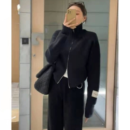 Damen Strickjacke mit hochwertigem Reißverschluss und Stehkragen R&B