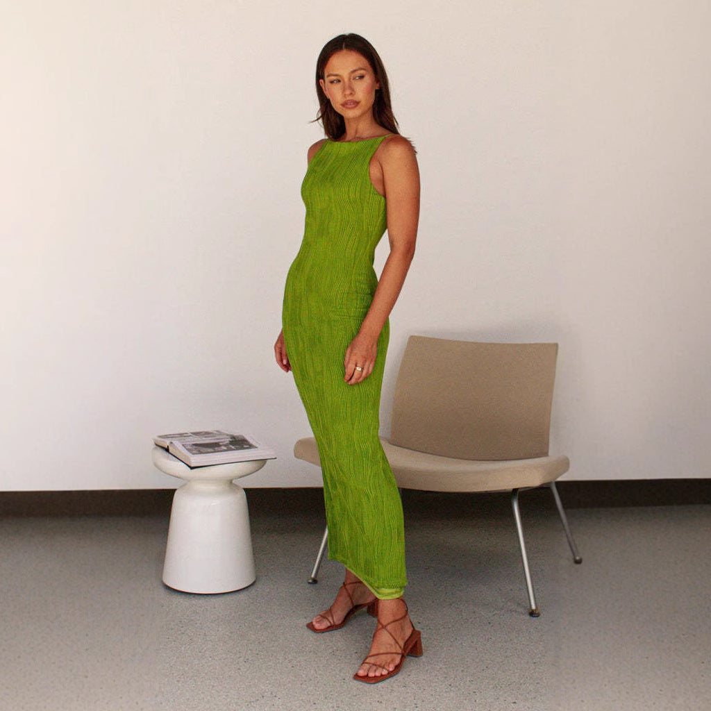 Damen Figurbetontes Langkleid mit schmalen Trägern und schickem Ripp-Design R&B