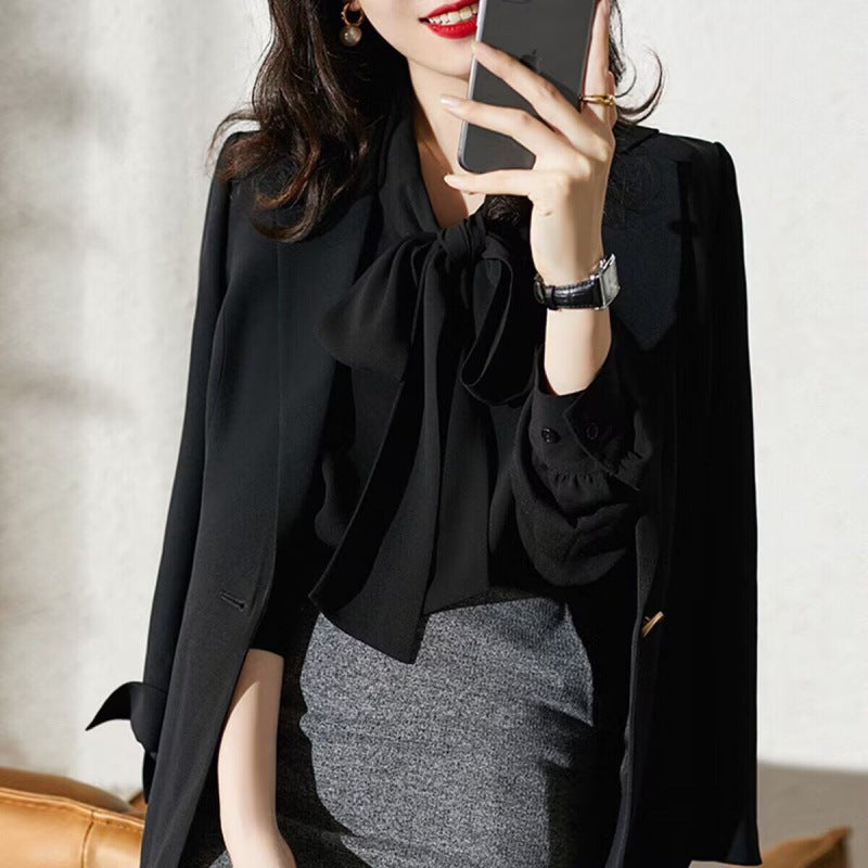 Damen Elegante Schleifenbluse R&B