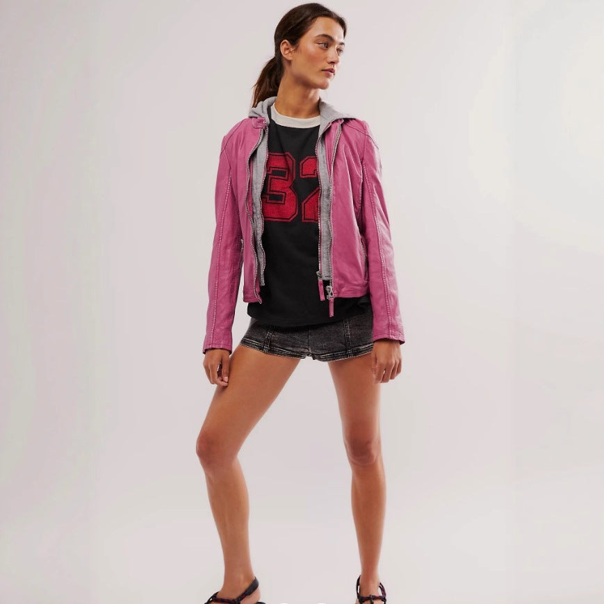 Damen stylische jacke mit abnehmbarer Kapuze R&B