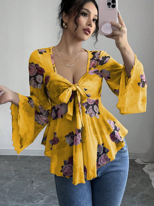 Damen luftige Bluse mit Blumenmuster R&B