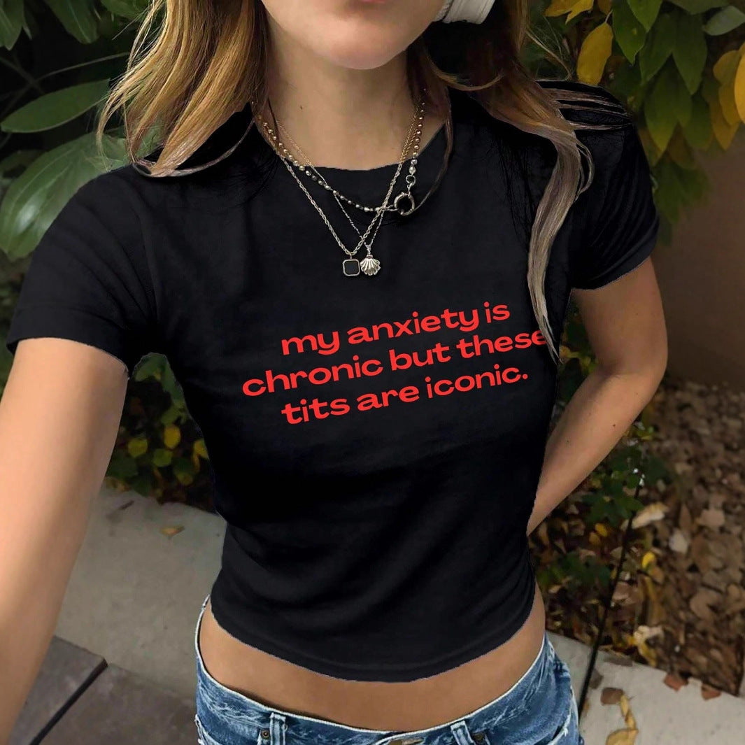 Damen Crop-T-Shirt mit inspirierendem Schriftzug und figurbetontem Schnitt R&B