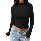 Damen hochwertiges Langarmshirt mit Stehkragen und feiner Rippstruktur R&B