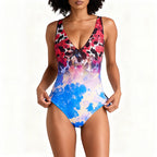 Damen moderner V-Ausschnitt Badeanzug mit floralem Design R&B