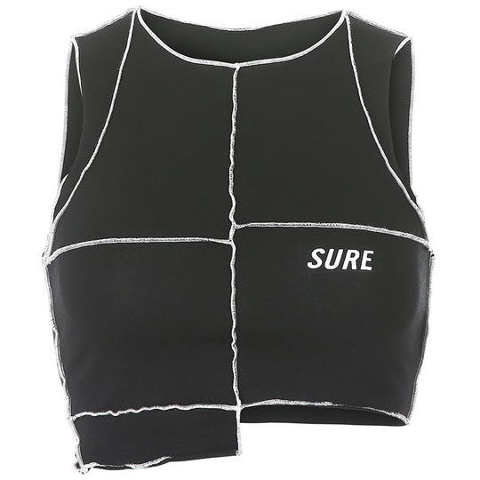 Damen Crop-Top mit kreativem Schnitt und kontrastierenden Nähten R&B