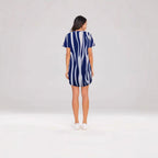 Damen Kurzarm Kleid mit auffälligem Streifenmuster und bequemem Schnitt R&B