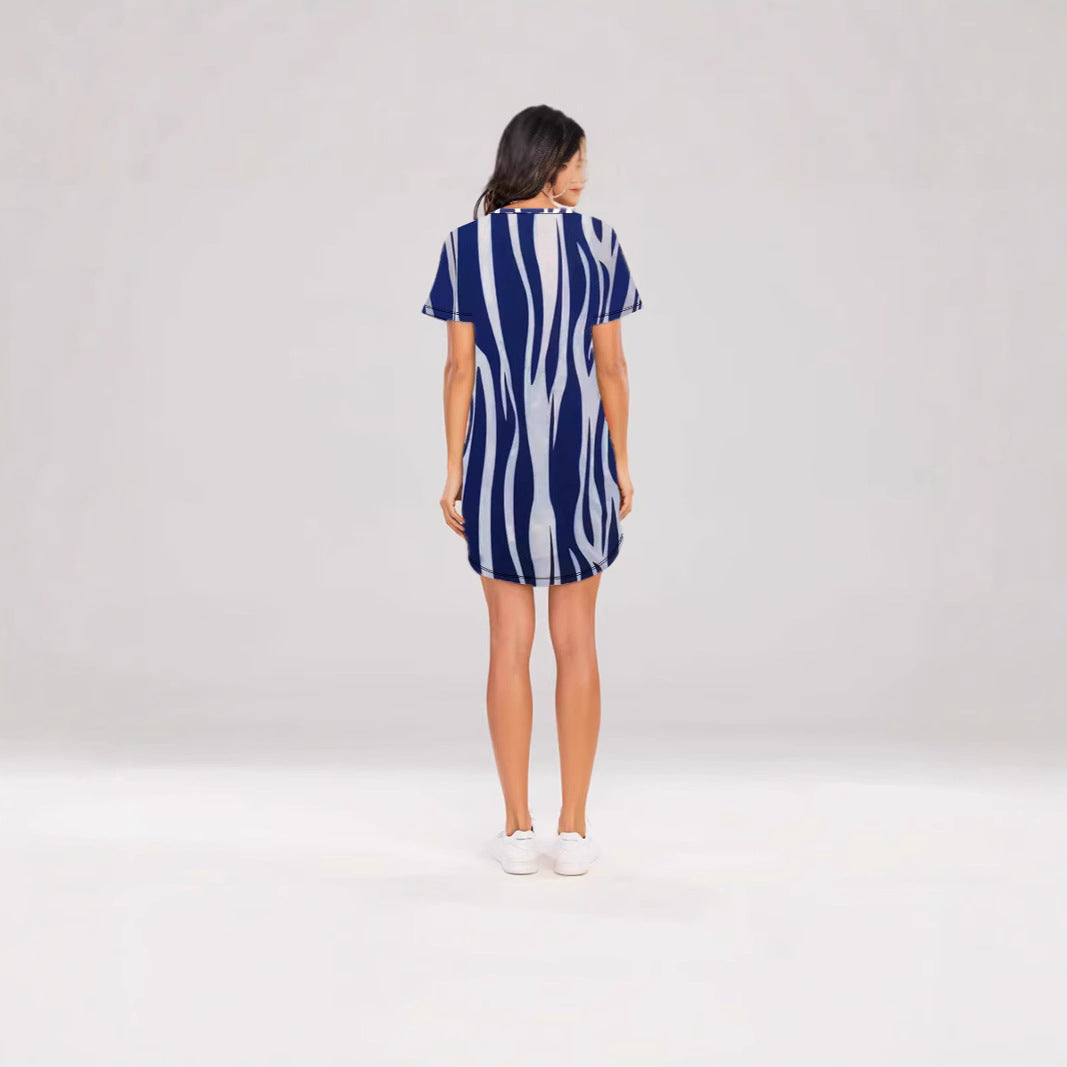 Damen Kurzarm Kleid mit auffälligem Streifenmuster und bequemem Schnitt R&B