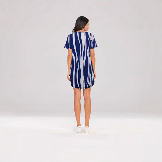 Damen Kurzarm Kleid mit auffälligem Streifenmuster und bequemem Schnitt R&B