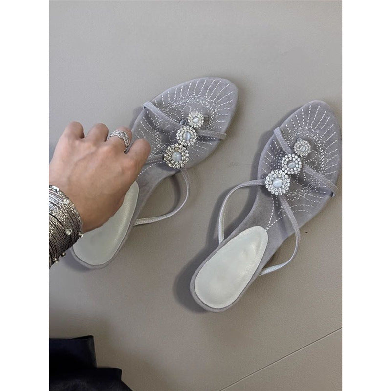 Damen Elegante Zehentrenner-Sandalen mit funkelndem Strass-Design R&B