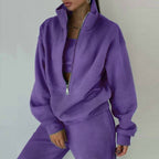 Jogginganzug Damen sportlich elegant mit Oversize-Hoodie und hohem Kragen