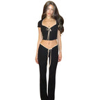 Damen Sportliches Set mit tiefem Ausschnitt und eleganter Kordelzug-Drapierung R&B