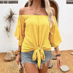 Damen Off-Shoulder Oberteil mit knotenförmigem Design und lässigen Flügelärmeln R&B