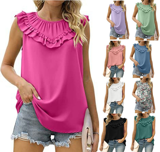 Damen leichtes Rüschenshirt mit elegantem Rundhalsausschnitt R&B