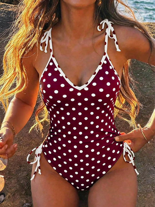 Damen einteiliges Schwimmoutfit mit verspieltem Punkten-Design R&B