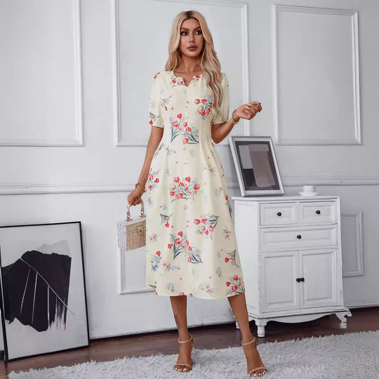 Damen Midi-Kleid mit floralen Akzenten R&B