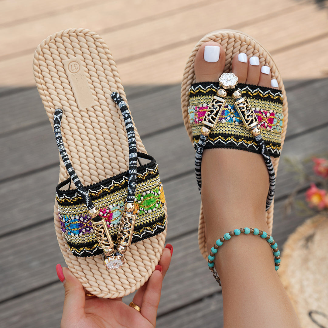 Damen Strandsandalen mit kunstvollem Handwerksdesign R&B