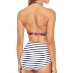 Damen Einteiler Badeanzug mit Rundhalsausschnitt und gestreiftem Design R&B