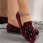 Damen Slip-On Mokassins mit funkelnder Strass-Applikation und eleganter Samtoberfläche R&B