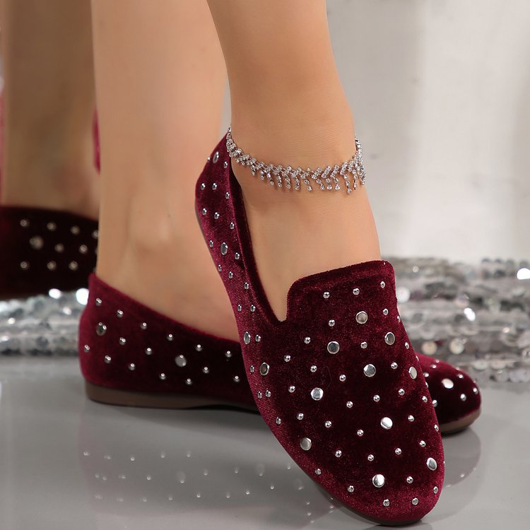 Damen Slip-On Mokassins mit funkelnder Strass-Applikation und eleganter Samtoberfläche R&B