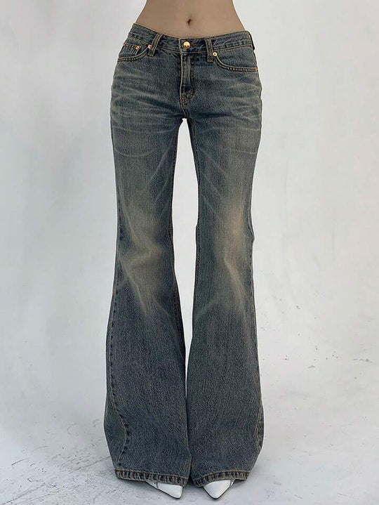 Damen Hochtaillierte Flared Jeans im Vintage-Look mit ausgestelltem Bein R&B