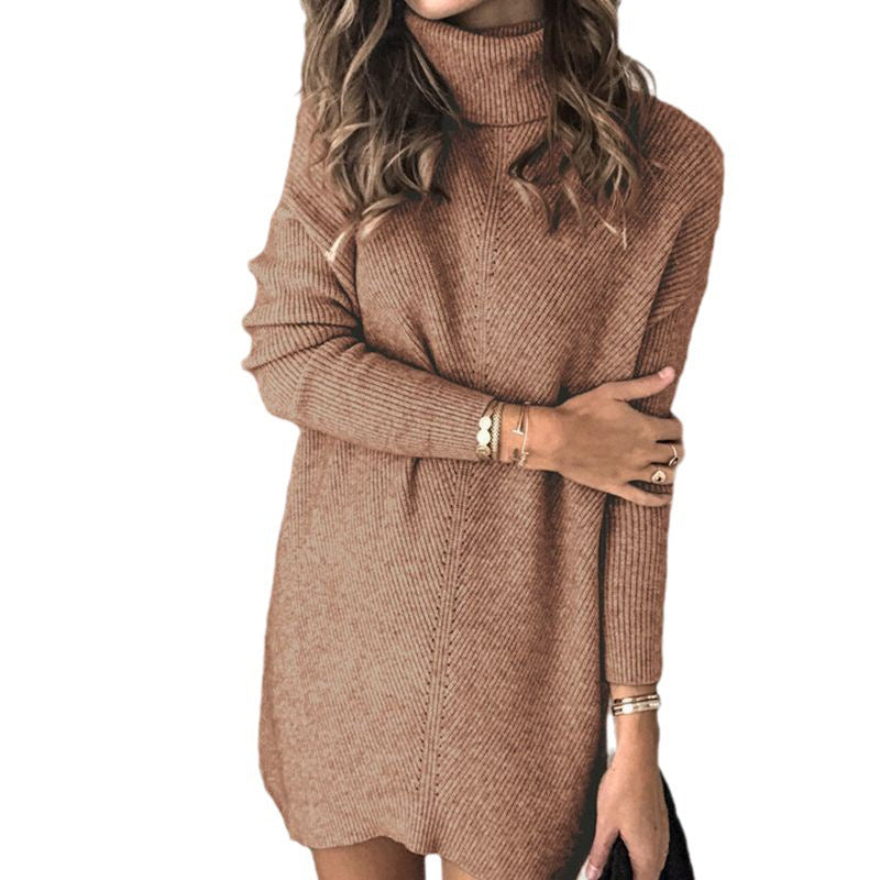 Damen Strickkleid mit hohem Kragen und strukturiertem Design R&B