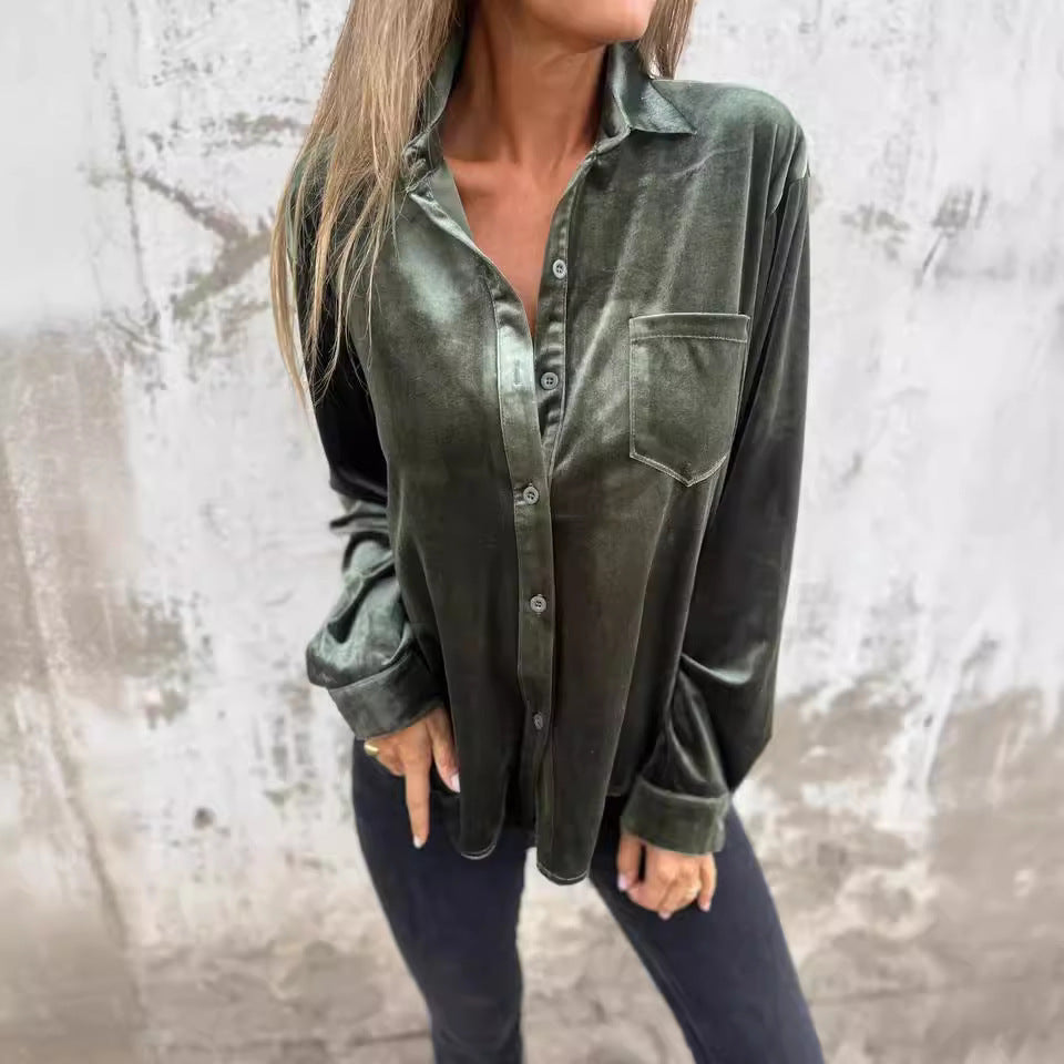 Damen Elegante und glänzende Bluse aus Samt R&B