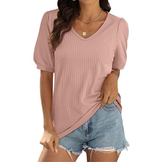 Damen Viskose-Bluse mit Rippenstruktur und Ballonärmel R&B