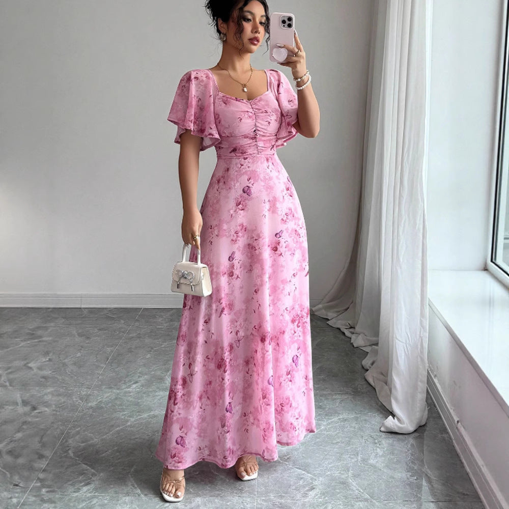 Damen Maxikleid mit fließendem Schnitt und romantischem Blumenmuster R&B