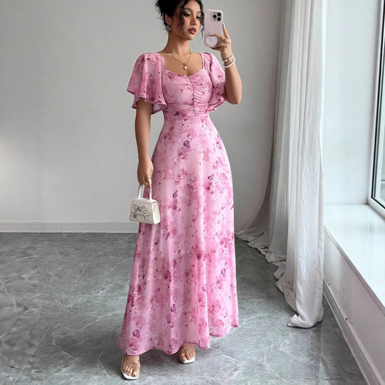 Damen Maxikleid mit fließendem Schnitt und romantischem Blumenmuster R&B