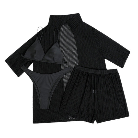 Damen lässiges Strand-Outfit mit offener Robe und Shorts R&B