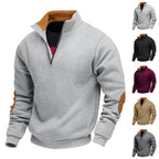 Herren nan Sweatshirt mit Halb-Reißverschluss, Stehkragen und Wildleder-Ellenbogenbesatz R&B