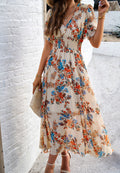 Damen Maxikleid mit floralen Details und elastischem Taillenbund R&B