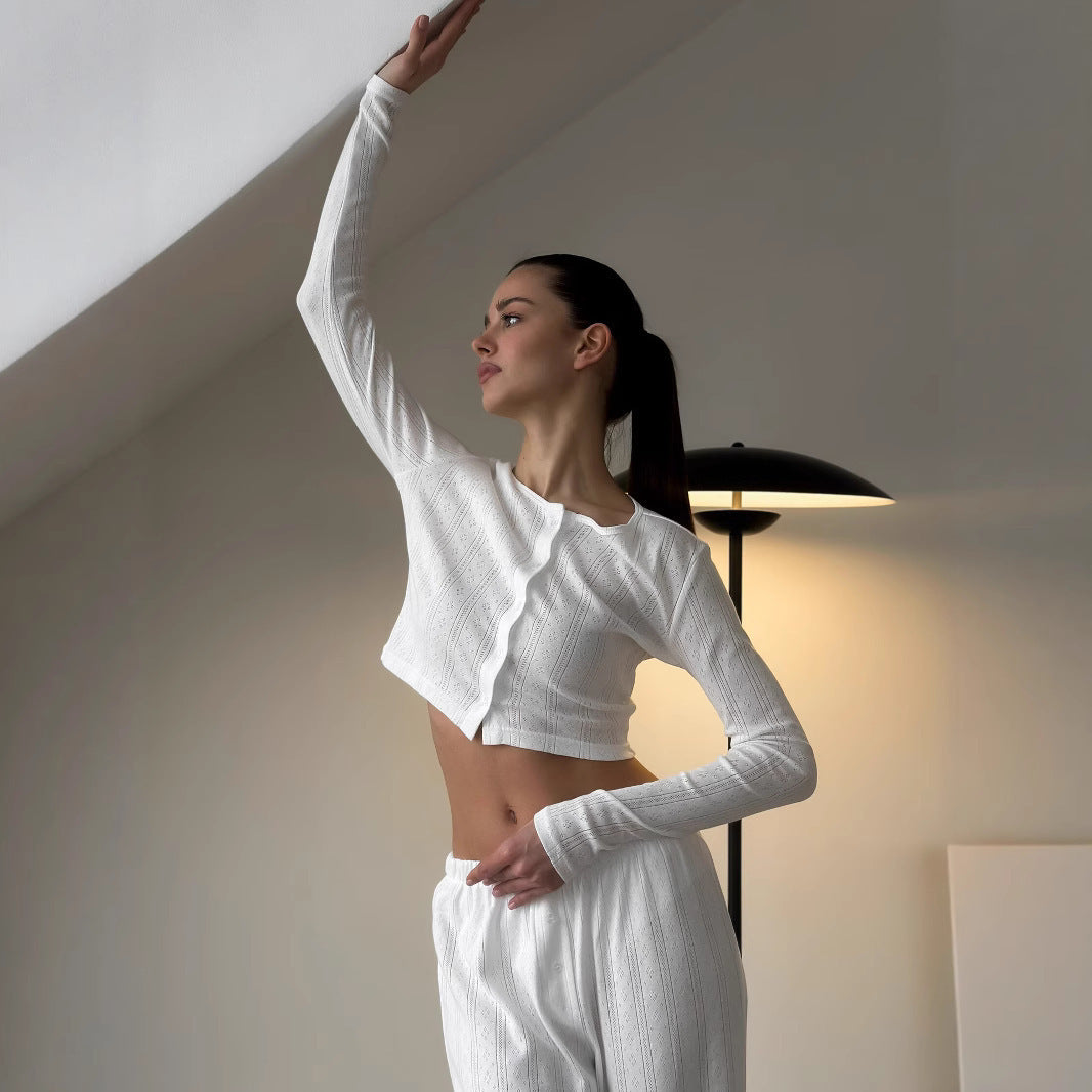 Damen elegantes Lounge-Set aus feinen Materialien mit weit geschnittenen Hosen R&B