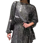 Damen Glamouröses Cocktailkleid mit funkelnden Lurex-Fäden und elastischem Taillengürtel R&B