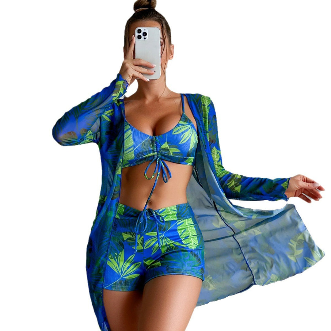 Damen Bikiniset mit luftiger Wickeljacke und floralem Muster R&B